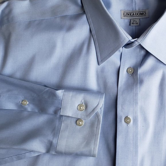 LINEA UOMO Chambray Blue Long Sleeve Button-Up Dress Shirt Size 17 ½ 32/33 - Picture 7 of 7